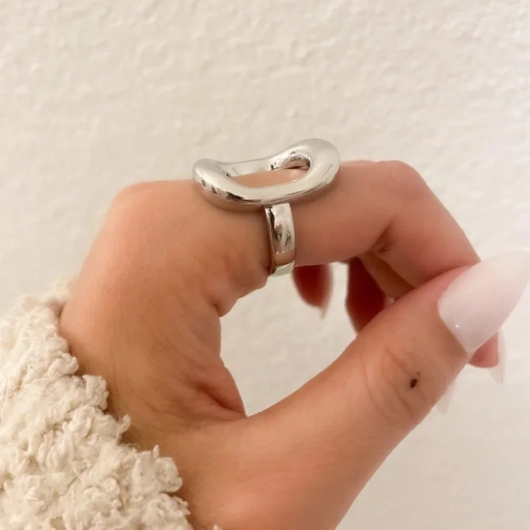 925 Sterling Silver Chunky Ring Thick Bold Ring Oval Ring Circle Geometric Ring - Picture 6 of 8